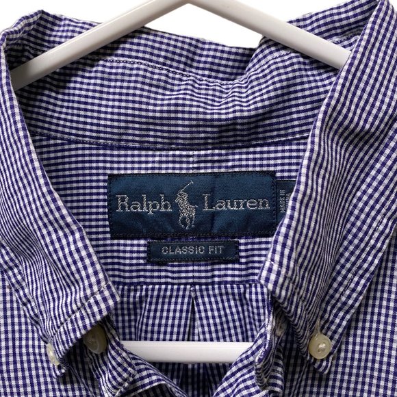 Polo Ralph Lauren Blue Checkered Button Down Shirt, 15.5, 32/33, Pre-owned - Picture 5 of 5